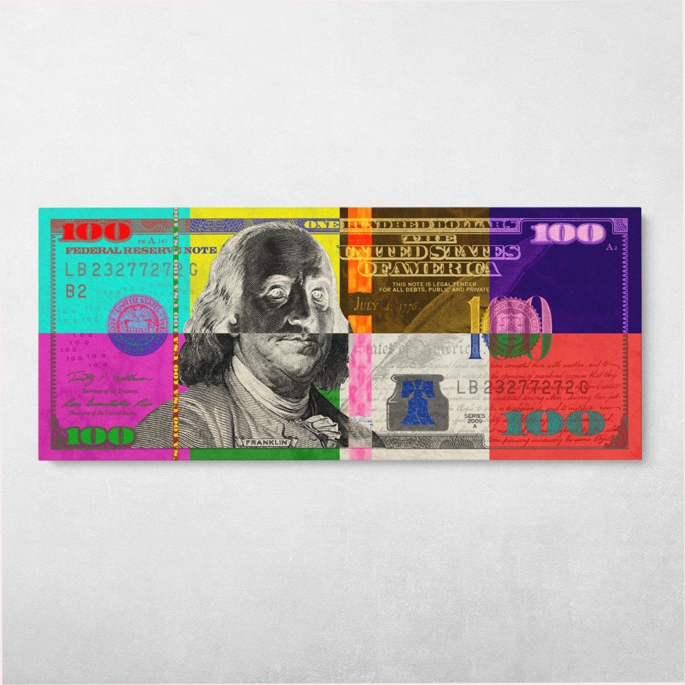 Pop Art Ben Franklin 100 Dollar Bill Money Canvas Modern Wall Art