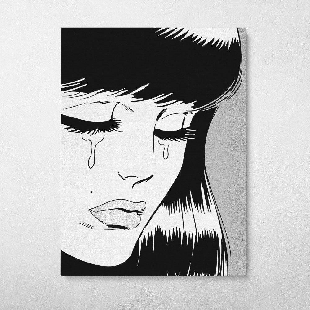 Black & White Crying Girl Vintage Comic Cartoon Pop Art Wall Art