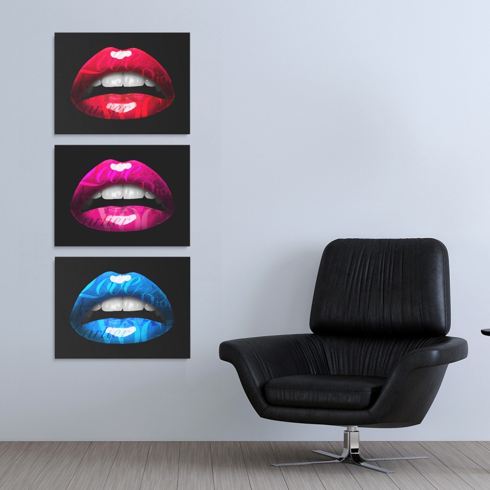 Glam Lips Fashion Chic Pop Art Modern Wall Art 3 Piece Set