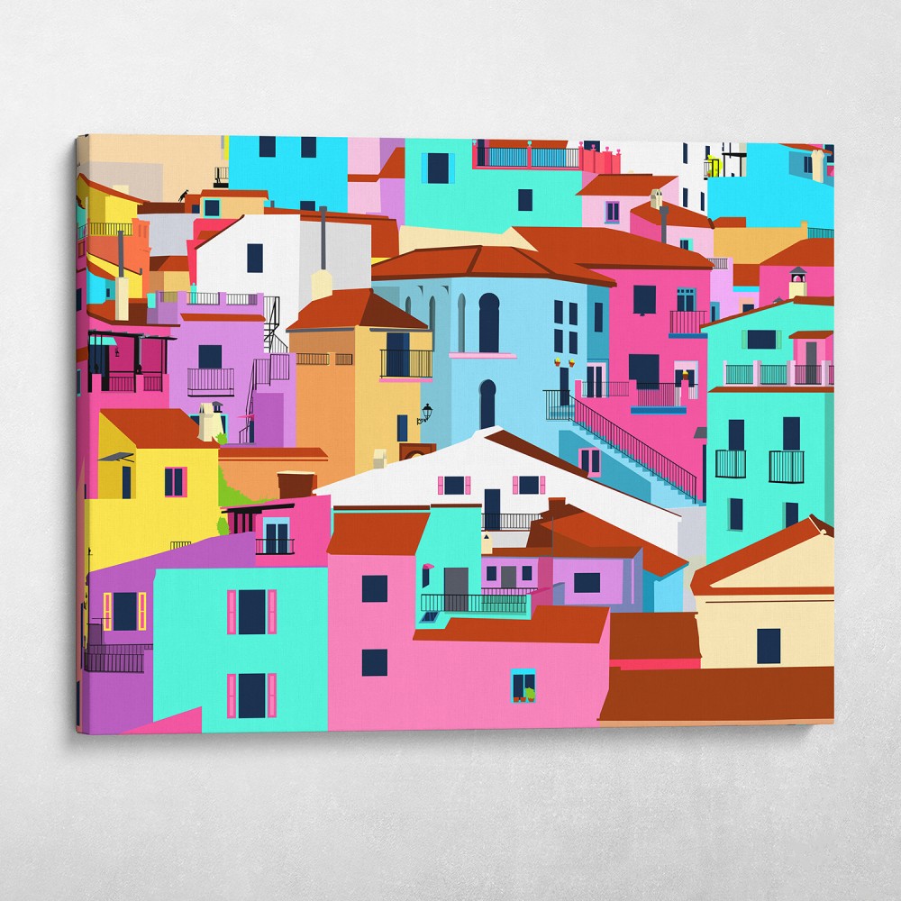 Amalfi Coast Town Colorful Pop Art Wall Art