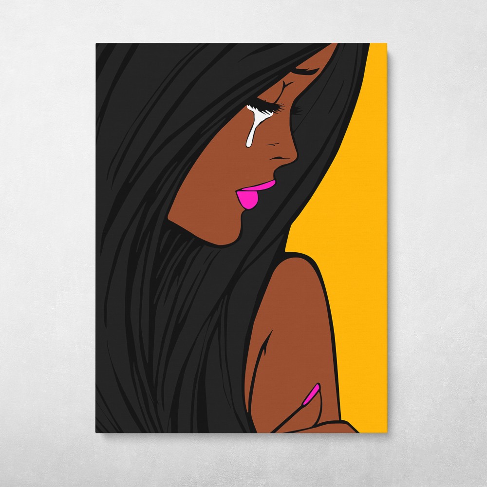 Crying Girl Black African American Pop Art Wall Art | Canvas Wall Art