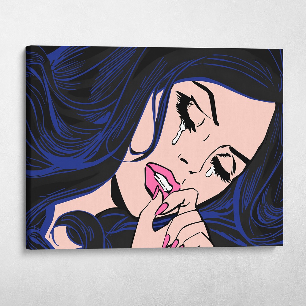 POP ART “GIRL CRYING “ Hand painted art canvas 16”X20”Acrylic painting