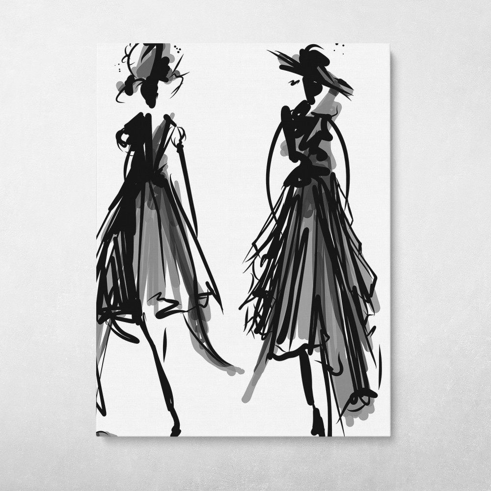 Fashion Model Sketch #2 Modern Glam Black And White Wall Art
