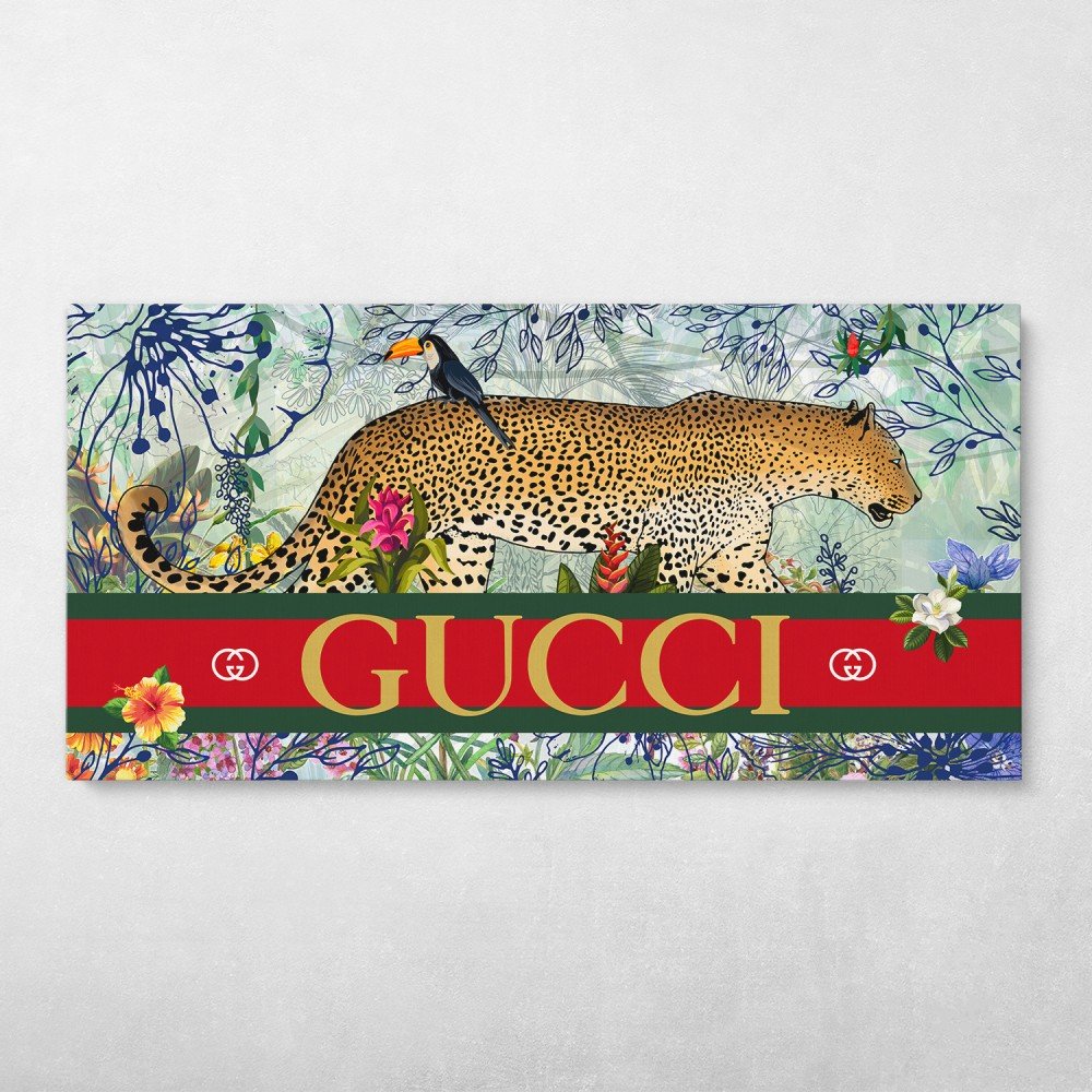 Gucci Jungle Pop Art Graffiti Tiger Fashion Boho Chic Floral Glam Wall Art  | Canvas Wall Art