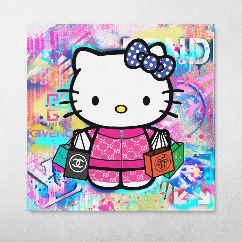 Hello Kitty Gucci Shopping Fashion Pop Art Wall Art | Canvas Wall Art