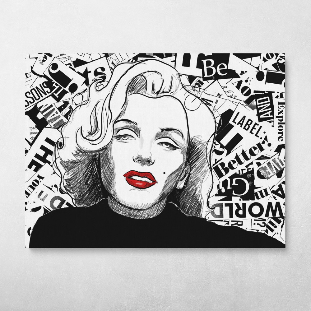 marathon fodbold Pasture Marilyn Monroe Sketch Collage Black And White Modern Chic Pop Art Wall Art  | Canvas Wall Art