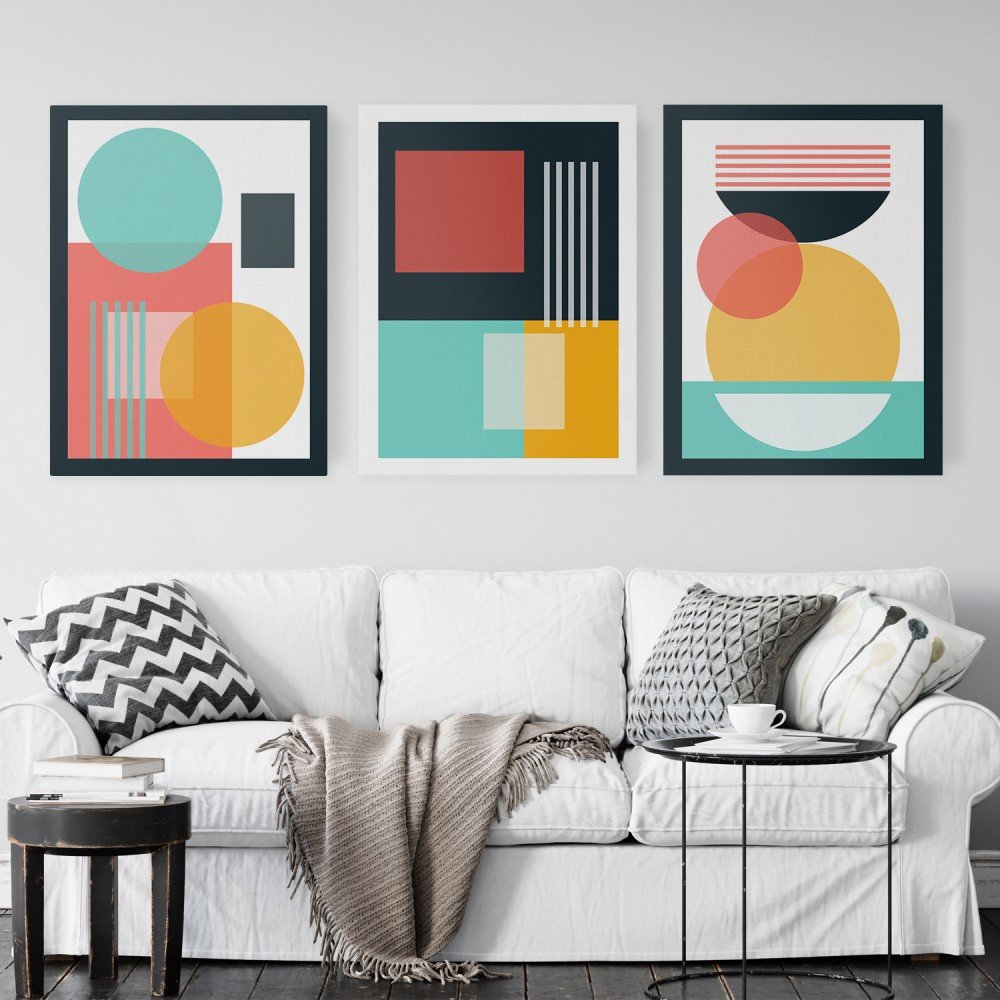 Modern Geometric Shapes Colorful Wall Art 3 Piece Set