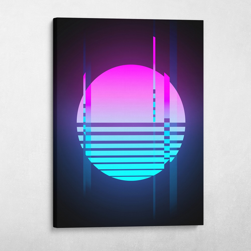 Neon Sun Glitch Retro Pop Art Canvas Wall Art