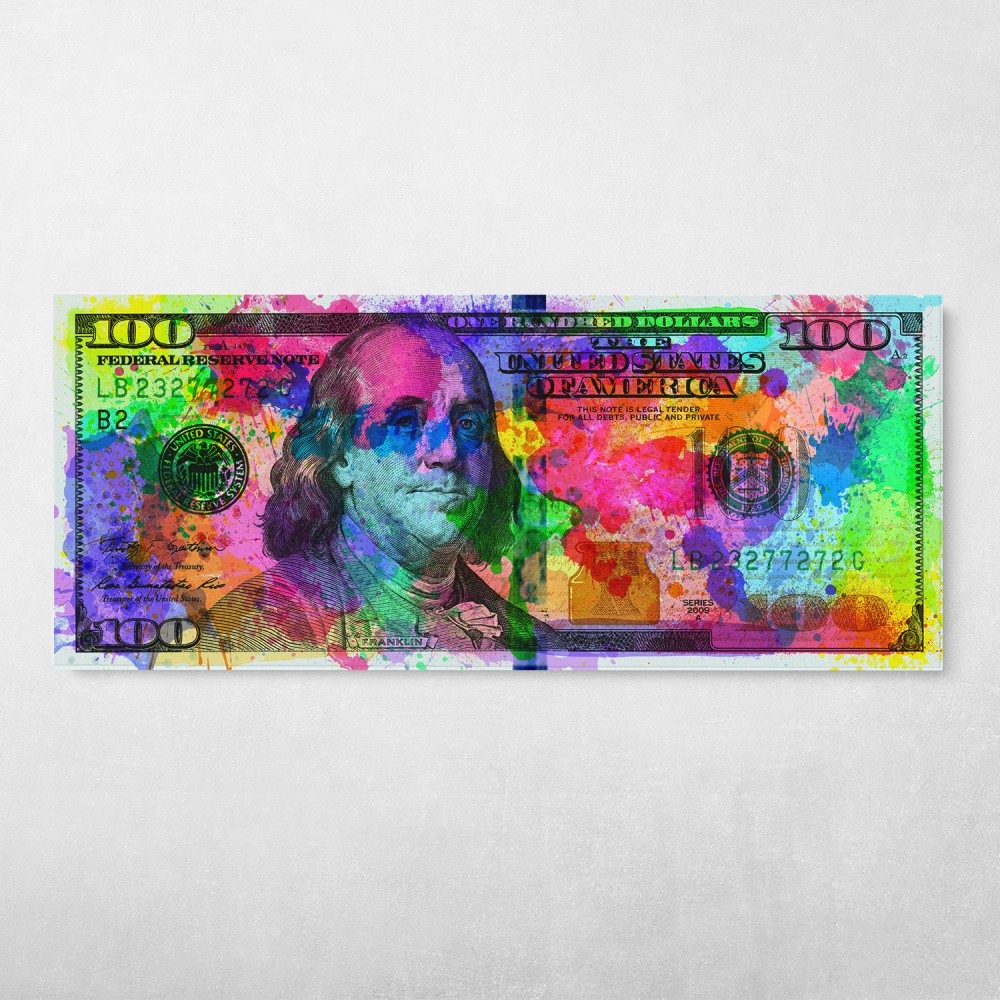 Painted Ben Franklin 100 Dollar Bill Pop Art Money Wall Art Painted Ben Franklin 100 Dollar Bill Pop Art Money Wall Art