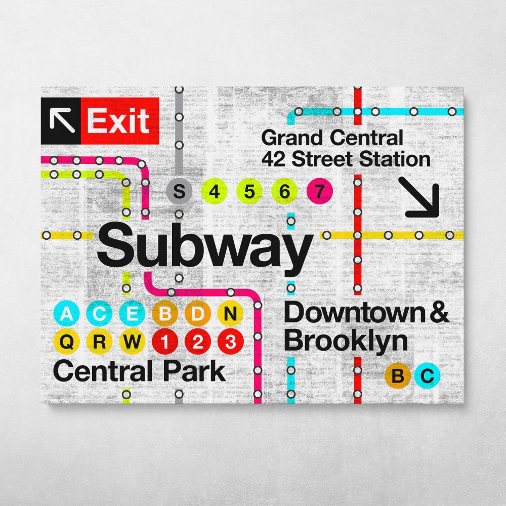 Retro Subway Map NYC Subway Sign Pop Art Wall Art Canvas Wall Art
