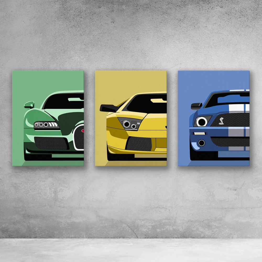 Sports Car Pop Art Set Gallery Wall Art | Canvas Wall Art