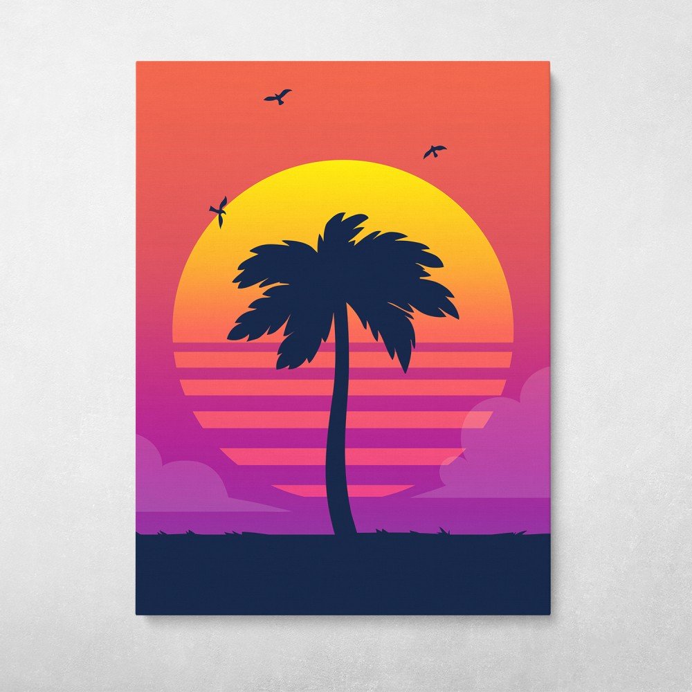 Miami Tropical Palm Tree Illustration Vice Color Sunset Wall Mural