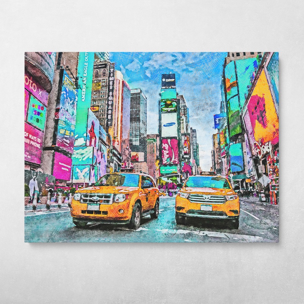 Wall Times Art | Taxi Abstract Art Wall Cabs Colorful Art Square Modern Pop Canvas