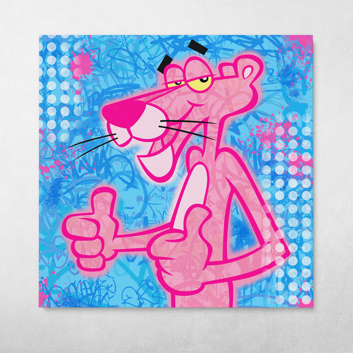 ①ラブブ　アート　ポップアート キャラクター印刷キャンバス　絵画　ピンク pink_panther_graffiti_onwall.jpg